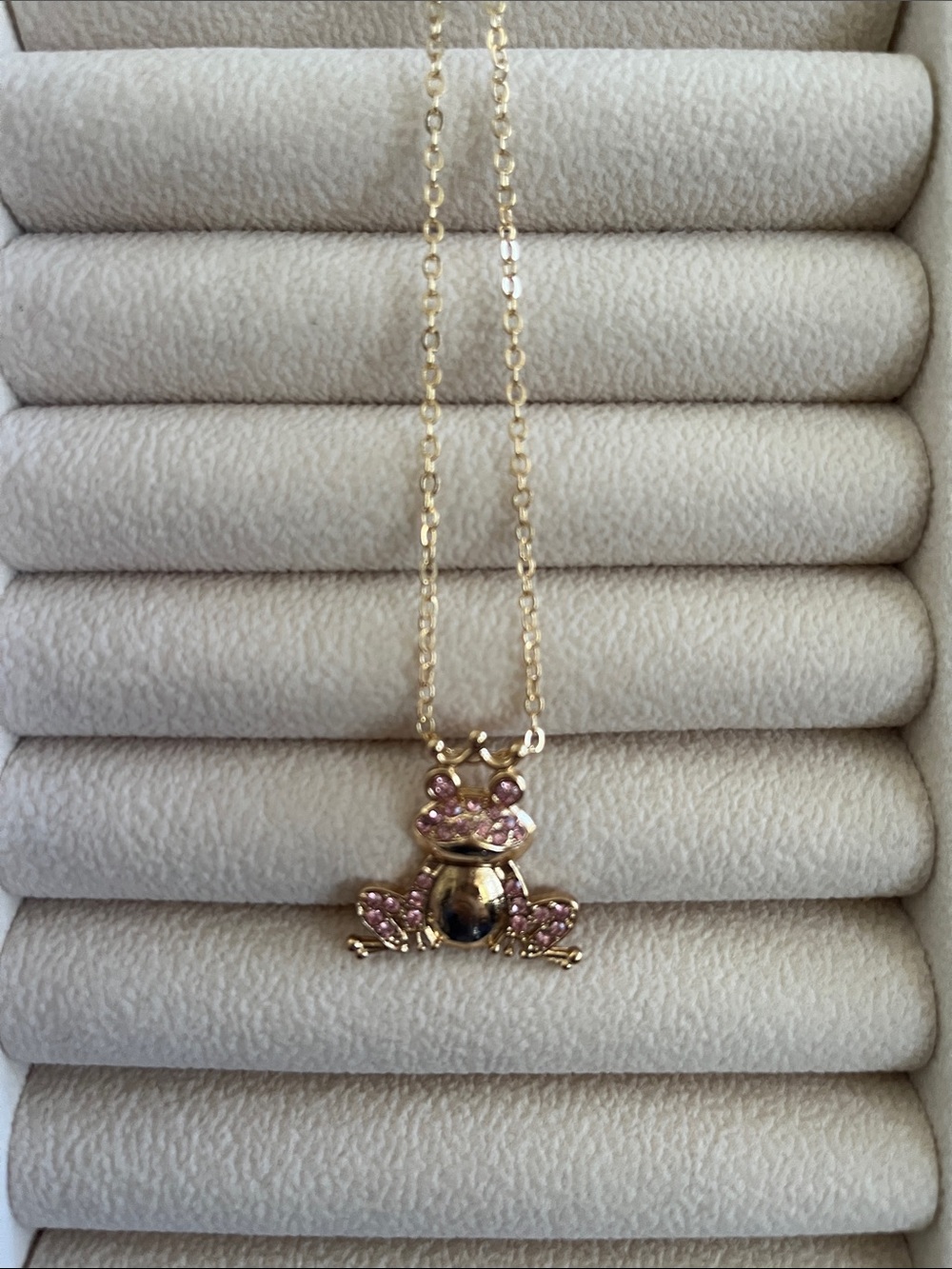 Frog Pendant Necklace with Pink Stones